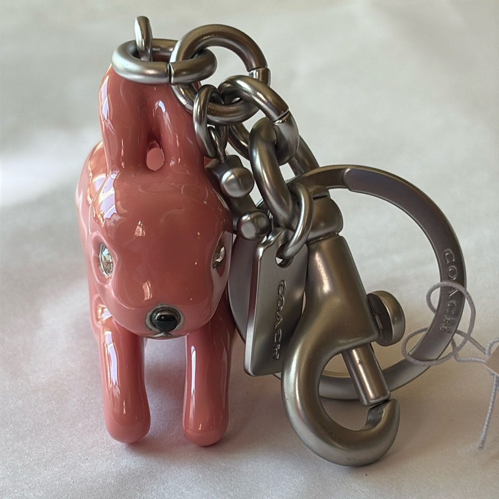 🐰🌸🐰Coach Silver and Pink Bunny Charm Key Chain 🐰🌸🐰  NWT 🐰🌸🐰 - Picture 7 of 16